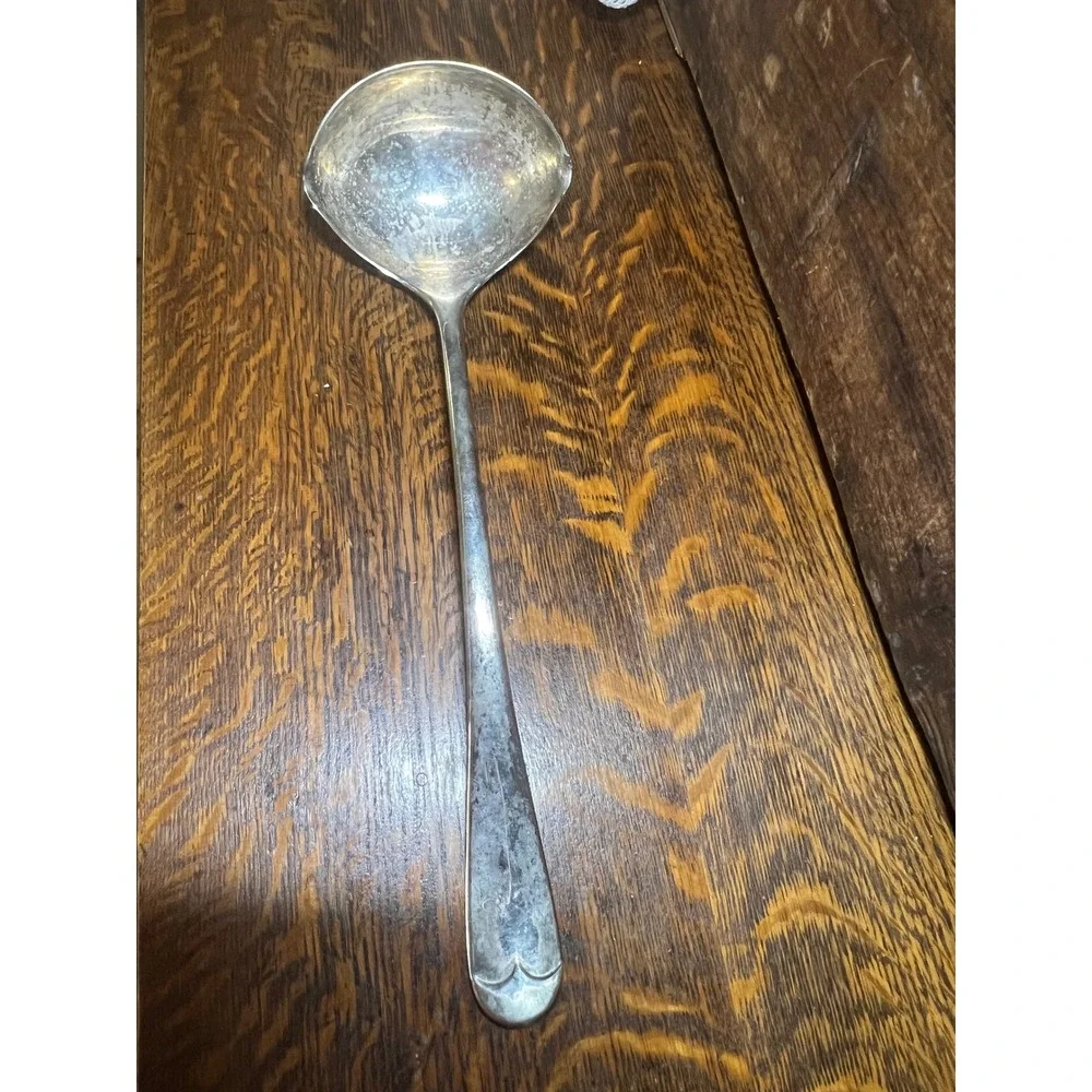 Leonard Silverplate Ladle VTG  Italy Fiddle Handle Pot Hook Serving Spoon 12in